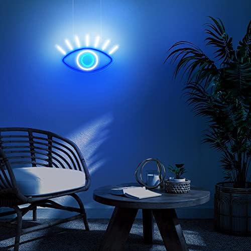 עיניים רעות ניאון סימן הוביל אור סימני קיר תפאורה מופעל ניאון קיר סימנים כחול לבן עין רעה סימן דקור לחדר שינה,