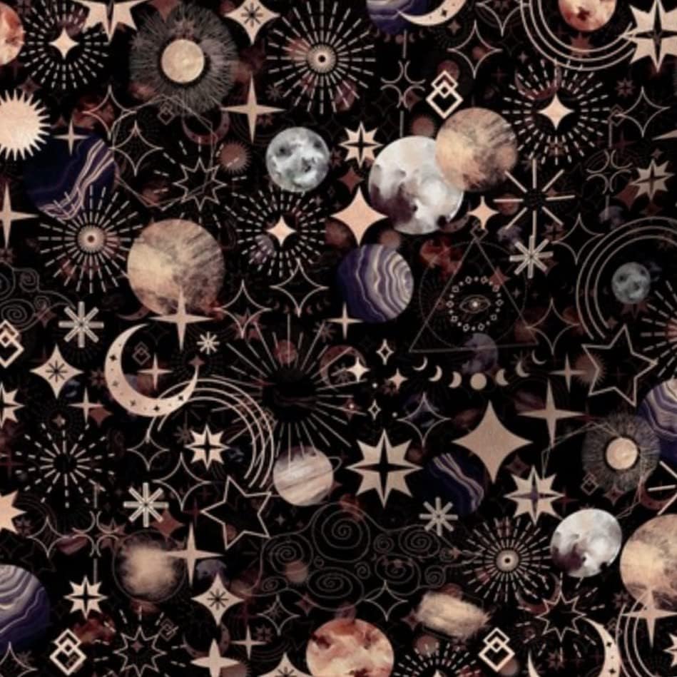 כף פרח בד-כוכבים ירח שמיימי אסטרולוגיה קוסמי קוסמוס מודפס על כותרת חתימה כותנה בד רבעון שומן-תפירת תפירה הלבשה