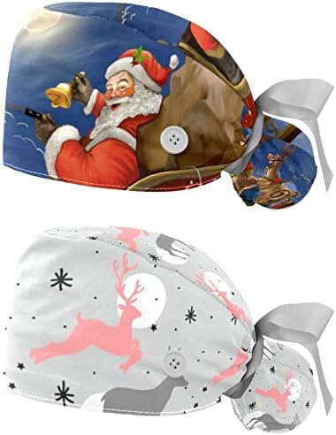 חג המולד סנטה במכסה עבודה מתכוונן עם מזחלת עם מחזיק קוקו, כובע כובע מכסה קרצוף 2 חבילות לגברים ונשים