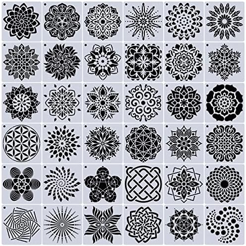 36 חבילה המנדלה סטנסיל דוט ציור תבניות גיאומטרי סטנסילים מושלם עבור ציור על עץ לשימוש חוזר פלסטיק ציור