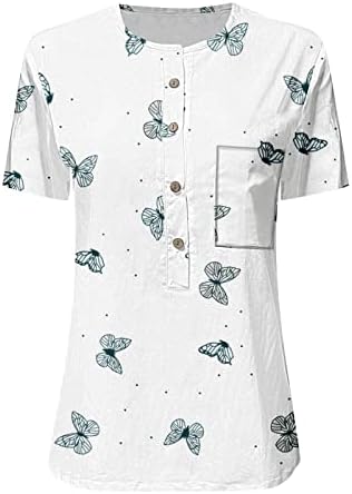 חולצת שרוול קצרה של Topunder לנשים אביב פלוס פלוס גודל ירך ביתי חולצות צוואר צווארון כפתור מודפס רך
