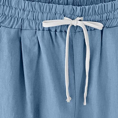 מכנסי פשתן כותנה לנשים באורך הברך ברמודה מכנסיים קצרים מותניים אלסטיים עבודה נוחה מכנסיים קצרים תרגיל מכנסיים קצרים