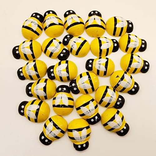 50 יחידות עץ עץ תלת -מימד תכשיטים דבורים צהובות צבועות דבורים גב שטוחות - ניתן להדביק את הדבורה