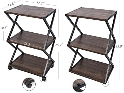 NOZE 3 שכבות מדפסת ניידת עמדת עגלת מדפסת מתגלגלת עם גלגלים אחסון תעשייתי מדף עץ ומדפסת שולחן כתיבה למשרד ביתי,