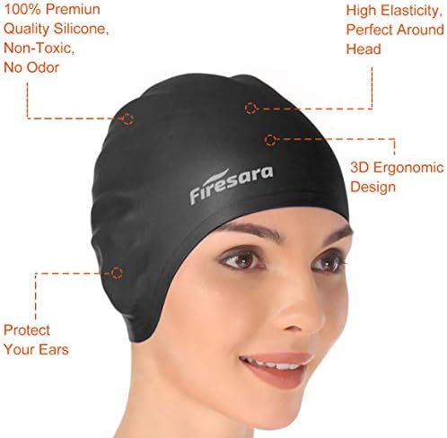 כובע שחייה של Firesara, כובע שחייה מעודכן מקורי 3D עיצוב ארגונומי הגנה על אוזניים עמידות נוחות