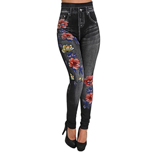 Maiyifu-GJ ג'ינס מזויף לנשים מודפסים חותלות בתוספת מכנסי ג'ין יוגה בגודל מותניים גבוהים ג'ינס חלקים חלקים