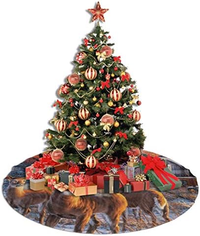LVESHOP חג שמח איילים מקסימים חצאית עץ חג המולד יוקרה עגול מקורה מחצלת חיצונית כפרי חג המולד עץ קישוטי חג （30