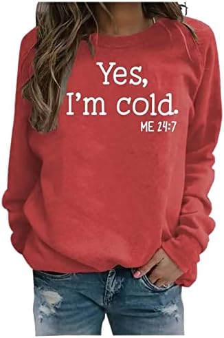 כן אני קר לי 24: 7 חולצות לנשים בתוספת גודל ארוך שרוול טי חולצה רופף מזדמן דק סווטשירט בסוודרים חולצות