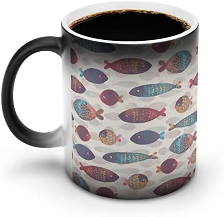 מצחיק צבעוני בצבעי מים דגי אמנות יצירתי שינוי צבע קרמיקה קפה כוס חום שינוי ספל מצחיק עבור בית משרד