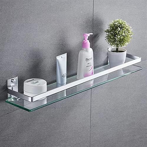 מדף אמבטיה של DVTEL זכוכית, חדר מקלחת רכוב על קיר, שירותים, מתלה קוסמטיקה, עילון, אלומיניום
