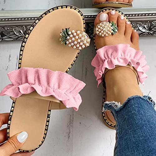 משקפי נעליות של Xipcokm Falt לנשים בנות נוער מתוקות חמודות פנינים אננס סנדלים קליפ בוהו בוהו חוף