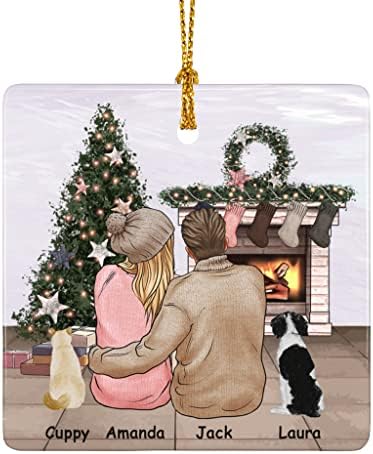 זוג מותאם אישית קישוטים חמודים עם דיוקן, קישוט עץ חג המולד בהתאמה אישית עם שם חתול כלב מחמד, מתנה