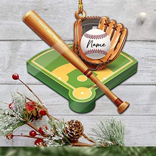 שם מותאם אישית שם בייסבול כפפת כפפות כפפות כדורים מתנת שחקן מעריץ קישוט עץ חג המולד עיצוב עיצוב קישוט