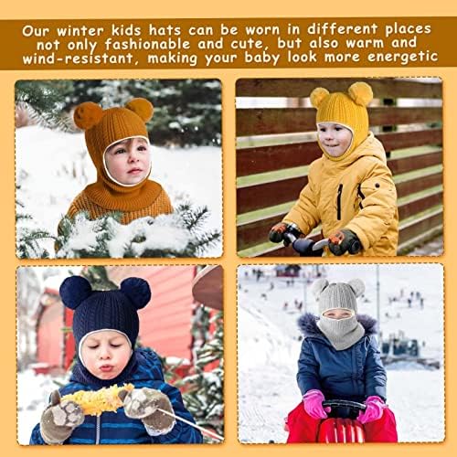 כובע חורף לתינוק סט צעיף סט 2 חבילה, כובעי כפה פעוטות ילד עם צוואר חם יותר, כפה לילדים סרוגים
