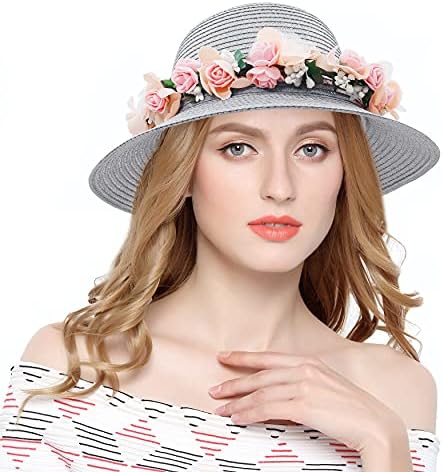 חביב אופנה פרח תחרה סרט רחב שולי כובעי קיץ חוף שמש מגן כובע קש כובעים לנשים