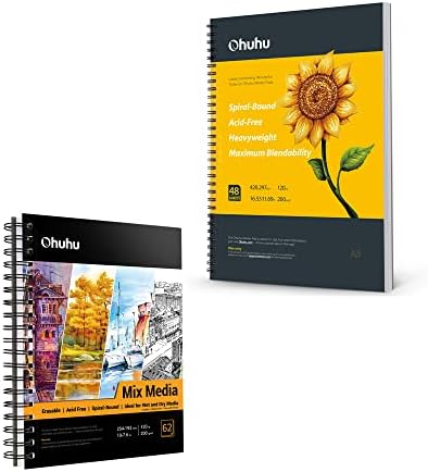 Mix Media Pad, Ohuhu 10 × 7.6 ספר רישום לאמנות מדיה מעורבת+Ohuhu Pads Pads Art Sketchbook, 16.5 × 11.7