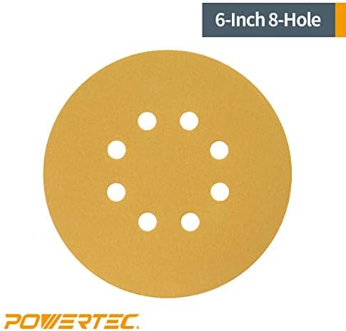 PowerTec 44212G-50-P2, 6 חורים 8, 120 חצץ, וו ולולאה דיסק מלטש, 100pk, זהב