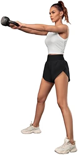 BMJL נשים מותניים גבוהות ריצות מכנסיים קצרים אימון מכנסיים קצרים כושר מכנסיים קצרים פעילים עם כיס אחורי