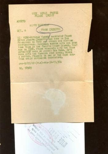 9-22 1942 פרנק קרוסטי ניו יורק ינקי חתימה 5 x 7 הולוגרמה של צילום תיל - תמונות MLB עם חתימה