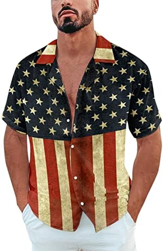 XXBR Mens Mens כפתור מזדמן למטה חולצות שרוול קצר וינטג 'חופשת חוף חופשה יום עצמאות הדפס חולצה רופפת