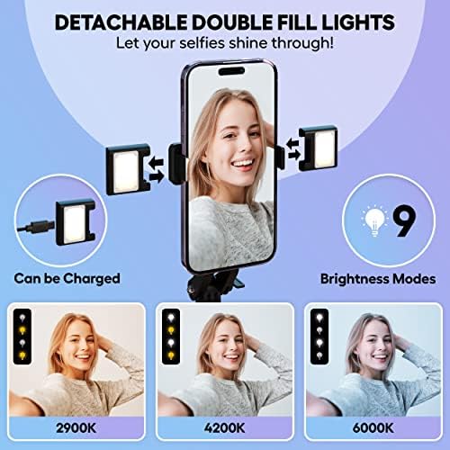 חצובה של Selfie Stick עם מרחוק ו -2 מילוי אור - חצובה לאייפון - נייד ויציב 49 אינץ 'מעמד חצובה - חצובה טלפון