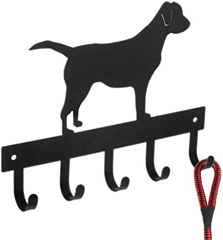 מארגן מתלים מפתח רכוב על קיר Mygift ומחזיק רצועת כלבים תלויה לקיר עם 5-וודים וצללית לברדור מתכת שחורה