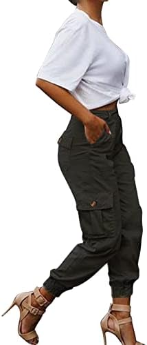 מכנסי מטען Qwent נשים אימון רחבי מכנסיים מזדמנים מותניים גבוהים מכנסיים מוצקים מכנסיים כושר חותלות כפתור מכנסיים