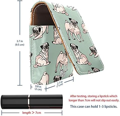 שפתון מקרה עם מראה כלב פאג בעלי החיים גלוס מחזיק נייד שפתון אחסון תיבת נסיעות איפור תיק מיני עור קוסמטי