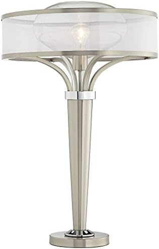 פוסיני אירו עיצוב ליין מודרני אמנות דקו שולחן מנורת 28 1/4 גבוה מוברש ניקל כסף מתכת רשת חיצוני זכוכית