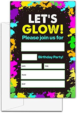 בואו זוהר הזמנות ליום הולדת, כרטיסי הזמנה למסיבת יום הולדת כפולה עם מעטפות, ציוד למסיבות לילדים - D15