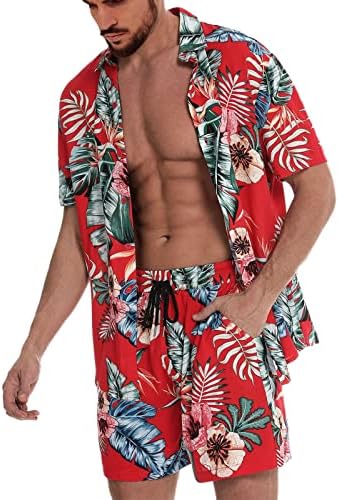 פרחי גברים הוואי מערכים סטים כפתור שרוול קצר מזדמן חולצה ומכנסיים קצרים חליפות תלבושות טרופיות חליפות