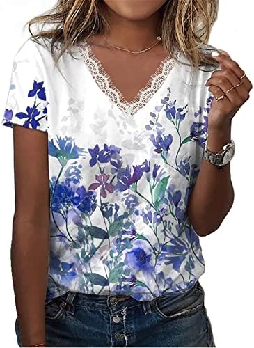 שיאקסוגול בוהמי בתוספת גודל חולצות לנשים בציר פרחוני חולצות עם צווארון קצר שרוול תחרה חולצה 2023 קיץ