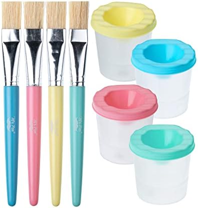 עט-לא לשפוך צבע כוסות עם פסטל בצבע מכסים, 4 יחידות עם 4 מברשות צבע, צבע מכולות עם מכסים, צבע כוסות עם מכסים לילדים,