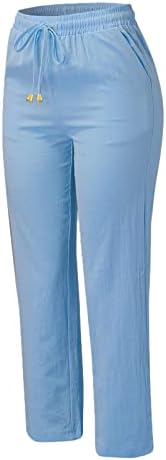 כותנה פשתן מכנסיים נשים מקרית קיץ מכנסיים עם כיסים רופף שרוך מוצק נמתח גבוהה מותן קומפי חוף מכנסיים