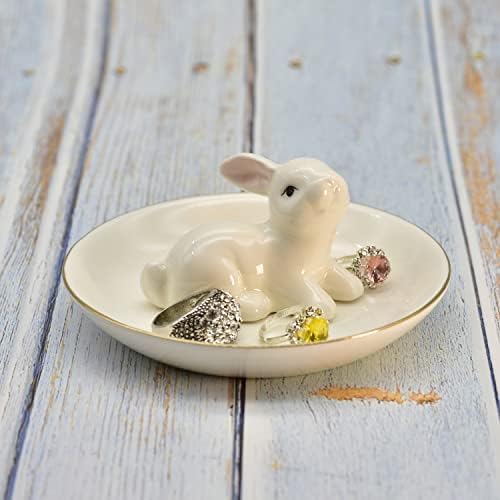 ארנב ארנב מגש טבעות מחזיק צבע זיגוג מכירה של חפצי אמנות סיים קרמיקה צלחת 4 קוטר תכשיט מגש,
