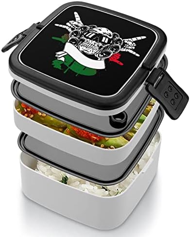 איטליה גולגולת גולגולת קופסת בנטו שכבה כפולה מיכל ארוחת צהריים הניתנת לערימה עם כף לטיולי פיקניק