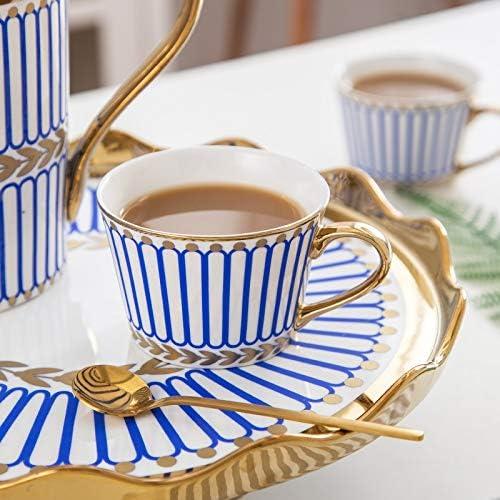 כוסות קפה קרמיקה של Cujux וסיר סיר ספלי תה חלב ארוחת בוקר עם משקה מגש מסתובב 8 חתיכות מתנות כלה ידידותיות