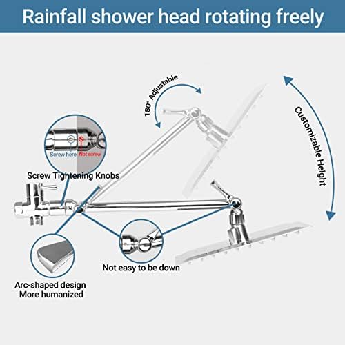 ראשי מקלחת גשמים עם כף יד קוזילנד, 10 '' משולבת ראש מקלחת בלחץ גבוה עם 11 '' זרוע הארכה מתכווננת