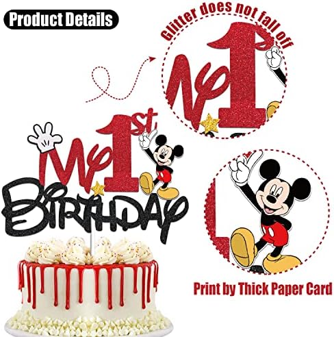 ג ' וארל שחור ואדום 1 שנה ישן עוגת טופר-שלי 1 עכבר קריקטורה שמח מסיבת יום הולדת קישוטי ראשון יום הולדת ספקי צד