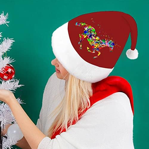 צבעוני חד קרן קשת חג המולד כובע סנטה כובע עבור יוניסקס מבוגרים נוחות קלאסי חג המולד כובע עבור מסיבת חג המולד