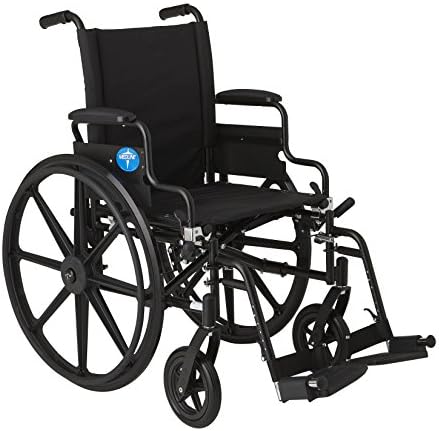 מדליין פרימיום כיסא גלגלים קל משקל, זרועות שולחן הפוך ומשענות רגליים מתנדנדות, מושב 18 על 16