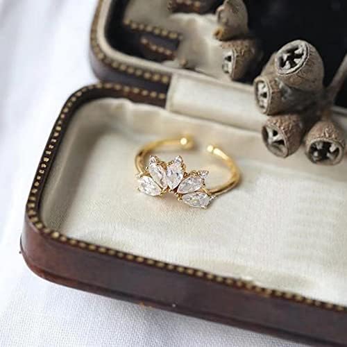 טבעת חליל מעודנת כתר יהלום יוקרה מצופה זהב זירקון זהב טבעת זהב נקבה טמפרמנט מתכוונן אופנה יכולה להיות
