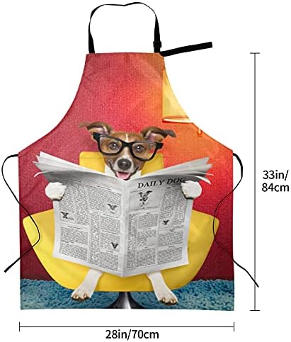 קריאת כלבים עיתון או מגזין סינר שף כלבים קריאת עיתון או מגזין עניבה מתכווננת עם כיסים למבוגרים