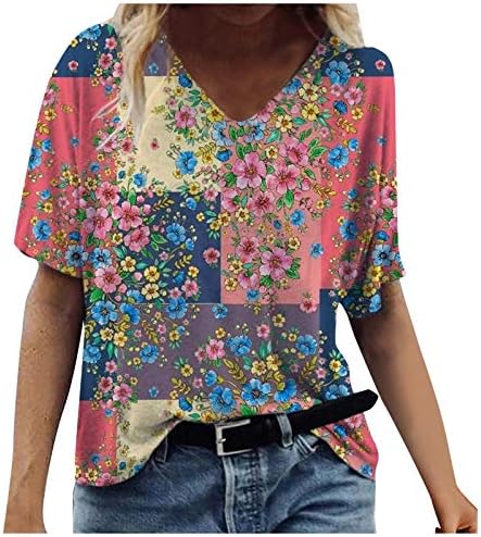 חולצת טריקו להדפס פרחוני גדול לנשים חולצות קיץ אופנתיות שרוול קצר טי מזדמן