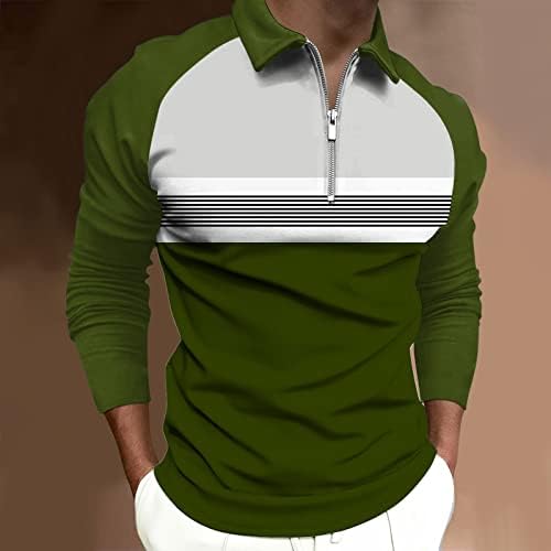 WOCACHI 2022 חולצות פולו לגברים, רוכסן צוואר שרוול ארוך בלוק בלוק טלאים גולף חולצה מעצבת שרירים