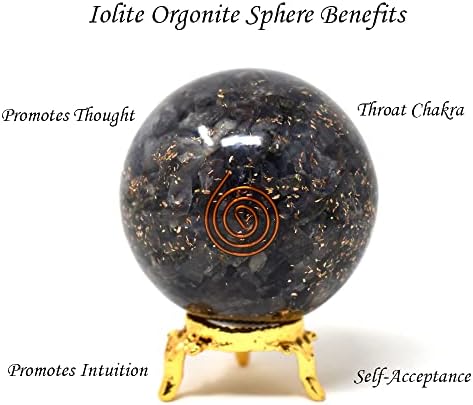 Aashita Creations Iolite Orgone כדור כדור עם מחזיק - מגולף טבעי 50-60 ממ