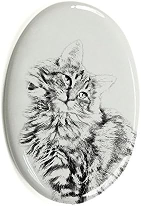 ארט דוג, מ.מ. חתול יער נורווגי, מצבה סגלגלה מאריחי קרמיקה עם תמונה של חתול