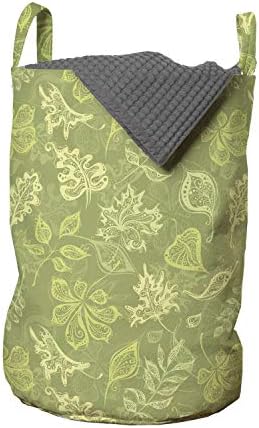 שק כביסה עלים של אמבסון, הדגמה של פריטים עלים שונים של מטעים בגווני ירוק זית ירוק, סל סל עם ידיות