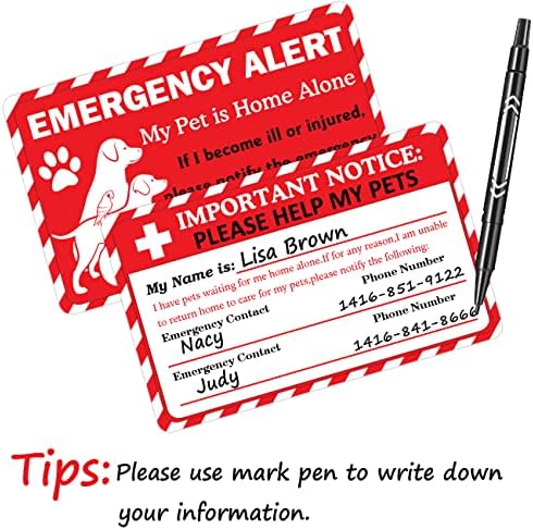 כלבים וחתולים הם ביתיים לבד בכרטיס חירום ותג מפתח עם כרטיס שיחת קשר חירום 2 מחברים חיות מחמד כרטיס