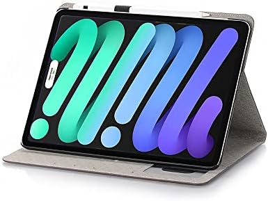 תואם תואם ל- iPad Mini 6, עיצוב דפוס רשת קלאסי עיצוב עור דק PU עור חכם מגן עם חריצי כרטיסים ופונקציית
